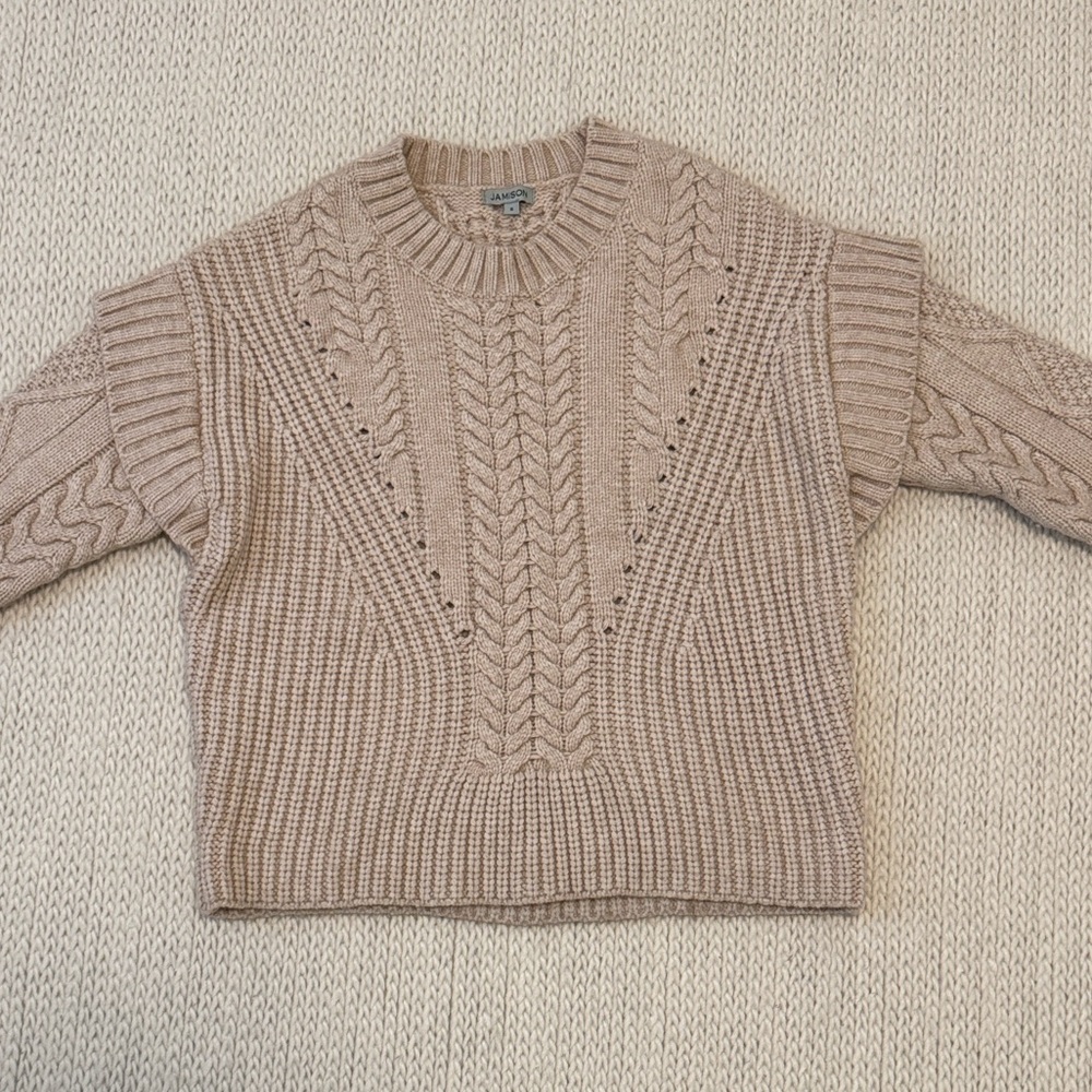 Elegant Beige Cable Knit Sweater